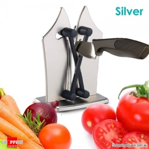 Kitchen Sharpen Stone Sharpener Polishes Serrated Beveled And Standard Blades - Silver