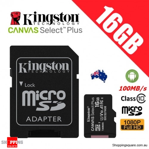 Kingston Canvas Select Plus 16GB micro SD SDHC Memory Card Class 10 100MB/s + Adapter