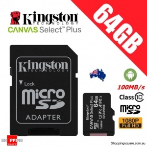 Kingston Canvas Select Plus 64GB micro SD SDXC Memory Card Class 10 100MB/s + Adapter