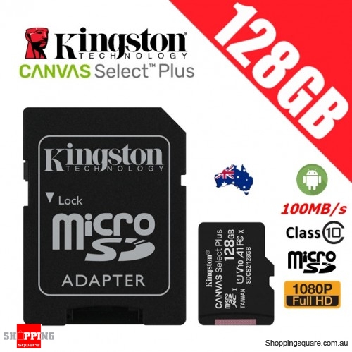 Kingston Canvas Select Plus 128GB micro SD SDXC Memory Card Class 10 100MB/s + Adapter