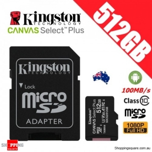 Kingston Canvas Select Plus 512GB micro SD SDXC Memory Card Class 10 100MB/s + Adapter
