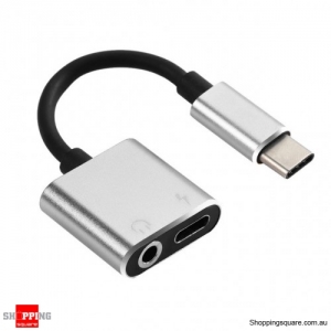 2-in-1 Male To Female USB Type-C Jack To 3.5mm Cable Type-C Converter Connector - Black
