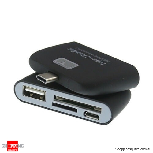 Type-C USB to USB 2.0 Hub SD Micro SD Card Reader Adapter for Type C device - Black