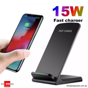 15W Fast Qi Wireless Charger Dock Stand For iPhone 11 XS 8 XR Samsung S20 S10 Black Colour