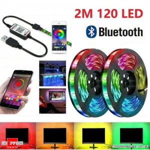 5V USB Bluetooth RGB 5050 LED Strip Lights IP65 Waterproof - 2M 120 LED