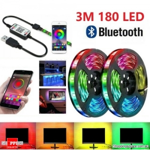 5V USB Bluetooth RGB 5050 LED Strip Lights IP65 Waterproof - 3M 180 LED