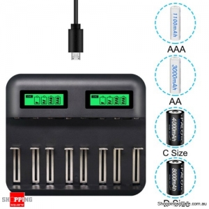 8 Slot Intelligent Battery Charger For AA AAA C D Rechargeable Batteries