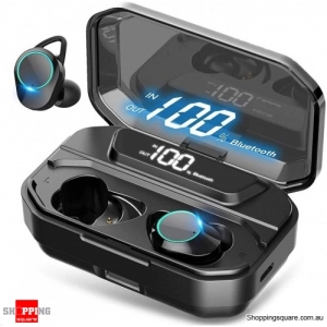 BDI G02 True Wireless Earbuds Bluetooth 5.0 IPX7 Waterproof with LED Display 6D Stereo Sound and 3300mAh Charging Case (Black)