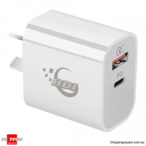 18W PD Quick Charger AU plug with USB and Type C Port - SAA Approved