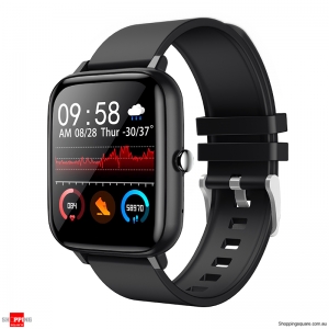 [bluetooth Call]Bakeey P6 1.54 inch Full Touch Heart Rate Blood Pressure Oxygen Monitor Music Control Smart Watch - Black Colour