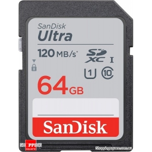 SanDisk 64GB Ultra UHS-I SDHC Memory Card U1 Class 10 120MB/s (SDSDUN4)