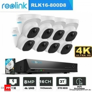 Reolink 4K Security Camera System 16CH 8MP PoE NVR Kit Night Vision RLK16-800D8