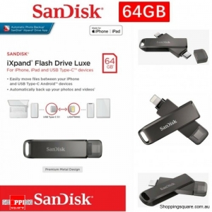 SanDisk iXpand Flash Drive Luxe 64GB 2-in-1 Lightning & USB Type-C connectors for iPhone and iPad