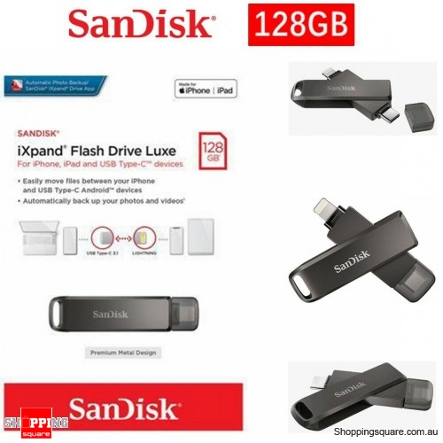 SanDisk iXpand Flash Drive Luxe 128GB 2-in-1 Lightning & USB Type-C connectors for iPhone and iPad