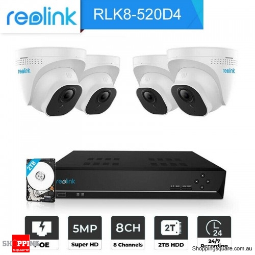 Reolink 5MP PoE Security Camera System 8CH NVR Video Surveillance RLK8-520D4-5MP