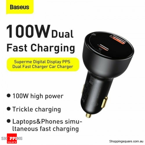 Baseus PD 100W USB Type C Car Charger Quick Charging Adpater For Laptop, Tablet, iPhone, Samsung