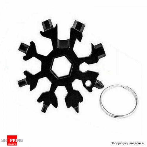 18 In 1 Stainless Tool Multi-Tool Portable Snowflake Shape Key Chain Screwdriver - Black Colour