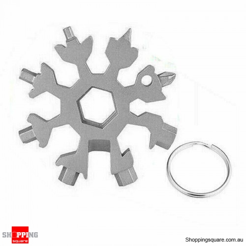 18 In 1 Stainless Tool Multi-Tool Portable Snowflake Shape Key Chain Screwdriver - Silver Colour