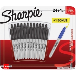 Sharpie Permanent Markers - Fine Point - 24 Black + 1 Blue