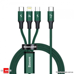 Baseus 3-In-1 Type-C to Micro USB/IP/Type-C Fast Charging Cable PD 20W 480Mbps 1.5M Cable - Green