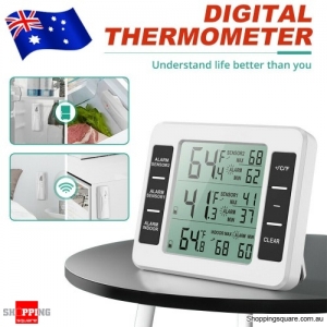 2 Sensors Smart Wireless LCD Digital Fridge Thermometer In/Outdoor Audible Alarm