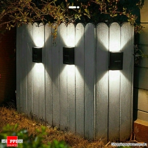 4X LED Solar Wall Light In/Outdoor Up Down Sconce Stair Corridor Lamp Waterproof - Cool White