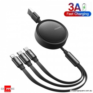 Mcdodo 3in1 Retractable Data Cable 3A Type C 3.9ft For iPhone/Samsung Universal