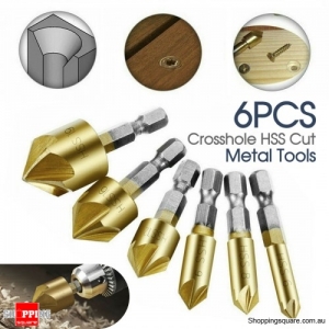 6Pcs Chamfer Countersink Deburring Drill Bit Crosshole Cutting Metal Tools