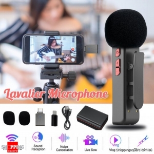 Portable Wireless Lavalier Microphone Type-c Noise Reduction for Live Broadcast Video Interview Recording - Black