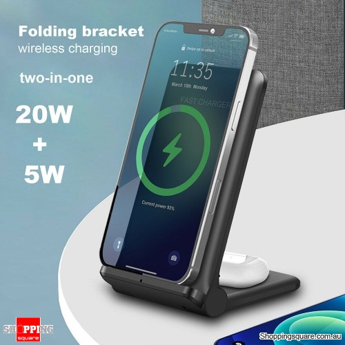 25W 2 in 1 Qi Fast Wireless Charger Dock Charging Stand - Black Colour