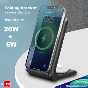25W 2 in 1 Qi Fast Wireless Charger Dock Charging Stand - Black Colour