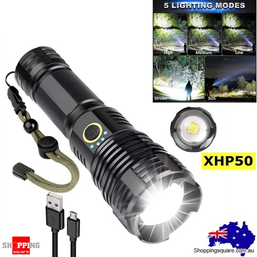 900000LM XHP50 Zoomable Flashlight LED Rechargeable Lamp Torch Waterproof Light