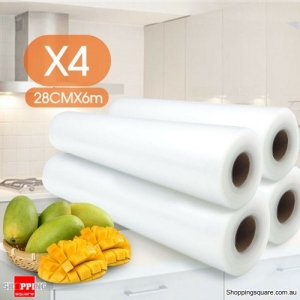 4x Vacuum Food Sealer Roll Bags 6m x 28cm Saver Seal Storage Heat Commercial