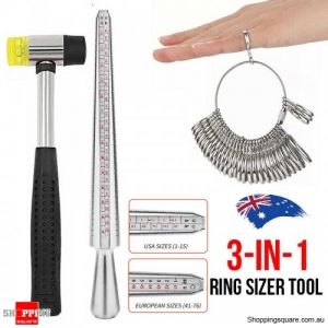 Silver Ring Sizer Size Gauge Tool Set Finger Measuring Stick Metal Ring Mandrel