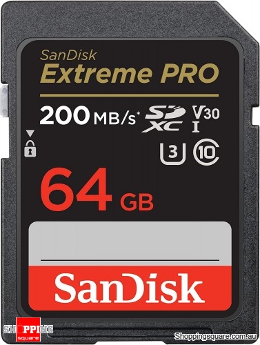 SanDisk Extreme PRO SDXC UHS-I SD Card C10, U3, V30, 4K UHD 64GB 200MB/s (SDSDXXU-064G)