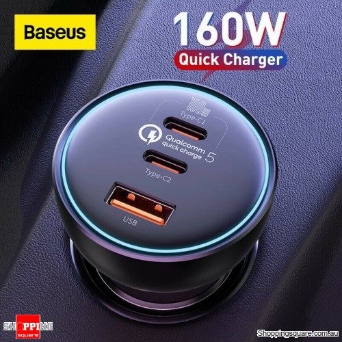 Baseus 160W Car Charger USB Type C QC 5.0 Fast Charging For iPhone 14 Pro Laptop