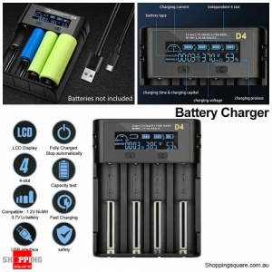 USB LCD Smart Battery Charger 4 Slots For 18650 21700 26650 AA AAA Nimh Battery