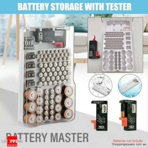 93 Slot Battery Storage Organizer Holder with Tester-Battery Caddy Rack Case Box
