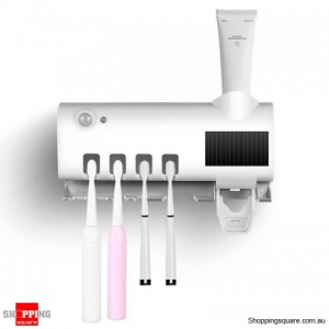 Toothbrush Holder With UV Steriliser Automatic Toothpaste Dispenser Squeezers - White Colour