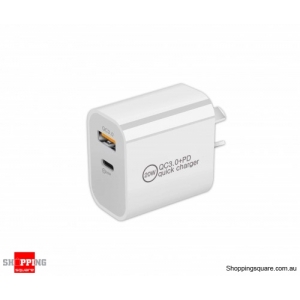 20W PD Quick Charger AU plug with USB and Type C Port - SAA Approved