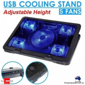 5 Fans LED USB Adjustable Height Stand Pad Cooler For Laptop Notebook 7"-17"