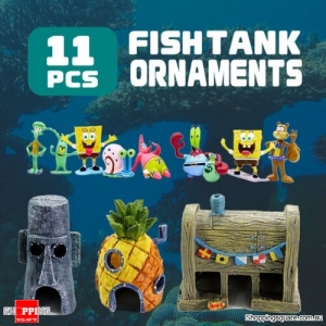 11PCS Fish Tank Ornaments Aquarium Decorations Fish Bowls Squarepants