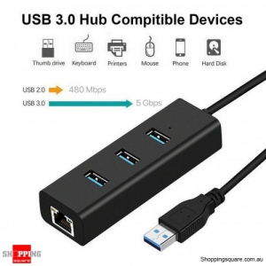 3 Port USB 3.0 Gigabit Ethernet Lan RJ45 Network Adapter Hub to 1000Mbps PC
