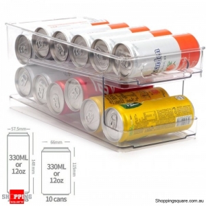 Can Dispenser 2 Layer Rolling Plastic Fridge Beer Tin Holder Organiser Soda Rack