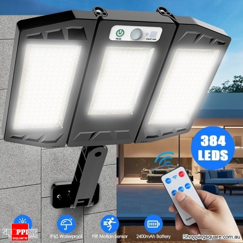 384 LED Solar Motion Sensor Wall Street Light Outdoor Garden Security Flood Lamp