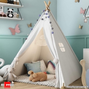 Large Teepee Tent Kids Cotton Canvas Pretend Play House Boy Girls Wigwam
