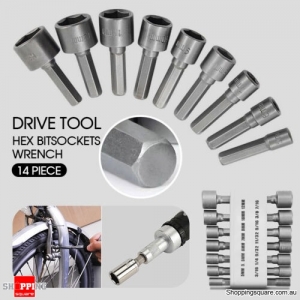 14x Power Nut Driver Drill Bit Set SAE Metric Socket Wrench Screw 1/4''Hex Shank