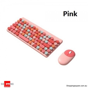 Wireless Keyboard Mouse Kit Colorful Multimedia Function Keys Battery Powered Plug and Play for Desktop Computer - Pink