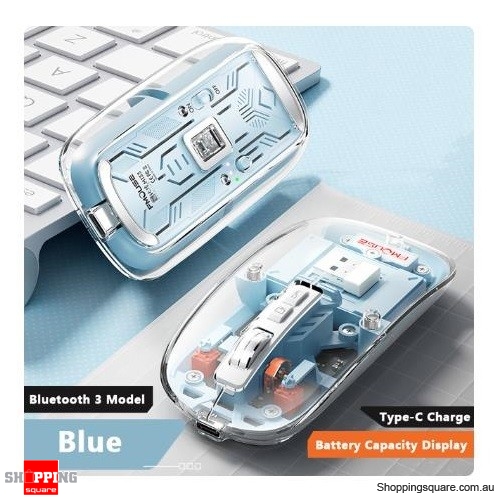 Wireless Bluetooth Mouse Rechargeable Mute Mice Supports Three Modes Suitable for Laptop Desktop Computer Smartphone - Blue