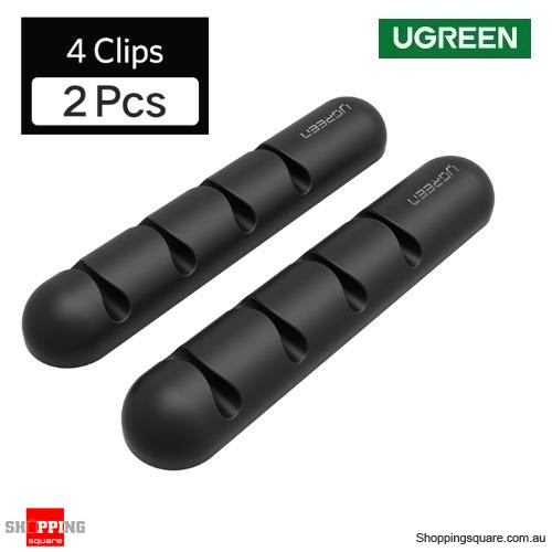 Ugreen 2PCS 4 Clips Cable Organizer Silicone USB Cable Winder Flexible Cable Management Clips - Black